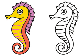 Adorable Cartoon Seahorse Illustration Coloring Page for Kids