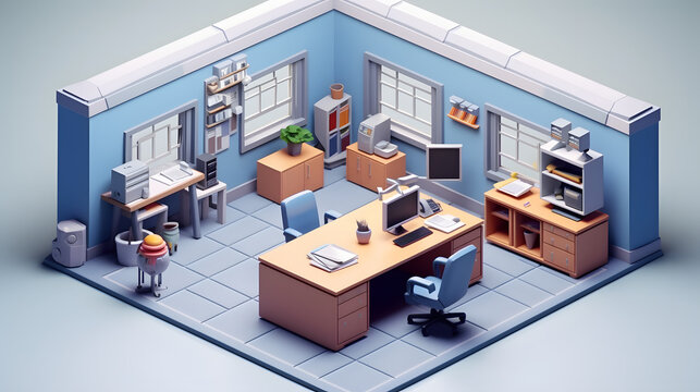 Police Station Room Isometric 3D