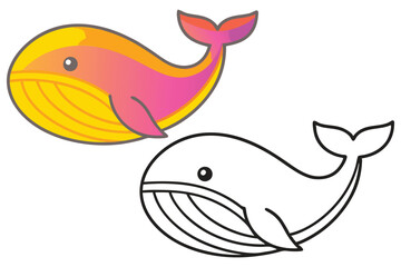 Adorable Cartoon Whale Illustration Coloring Page Design for Kids