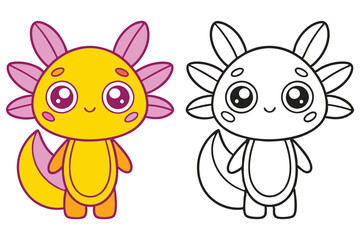 Adorable Axolotl Coloring Page Cute Cartoon Amphibian Animal Illustration for Kids
