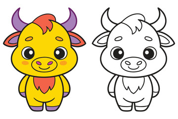 Adorable Cartoon Bull Calf Coloring Page Illustration Cute Animal Character Design for Kids