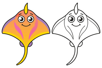 Adorable Cartoon Stingray Coloring Page Illustration Happy Sea Creature Ocean Animal