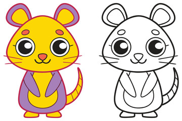 Adorable Cartoon Mouse Color and Outline Illustration for Kids Coloring Book Pages