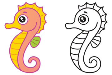 Adorable Cartoon Seahorse Coloring Page Illustration for Kids Learning and Fun Activities