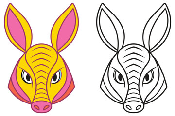 Adorable Cartoon Armadillo Face Illustration Two Versions Color and Outline Perfect for Kids Activities Coloring Pages and Fun Designs