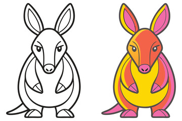 Adorable Aardvark Illustration Coloring Page Line Art and Colored Version