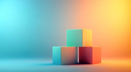 Obraz premium Three colored cubes stacked on top of each other in space