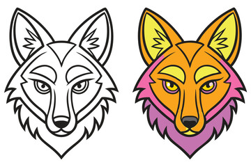 A Line Art Drawing and a Colored Version of a Foxs Head