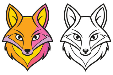 Vibrant Fox Head Mascot Design Illustration Colorful Outline Version