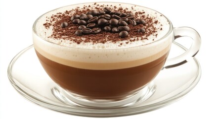 Obraz premium Delicious Coffee Drink Cocoa Powder Coffee Beans Glass Cup