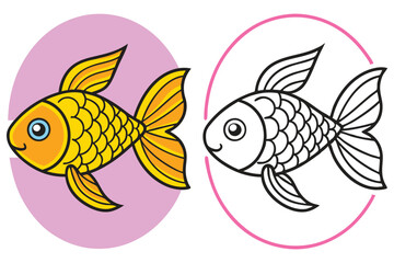 Adorable Cartoon Goldfish Illustration with Coloring Page Option Fun Aquatic Animal Drawing for Kids