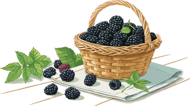 blackberries in basket on napkin clip art preview
