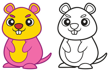Adorable Cartoon Prairie Dog Coloring Page Illustration Featuring a Cute Pink and Yellow Prairie Dog and its Black and White Outline Version