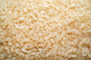 An overhead close up view of many uncooked rice grains