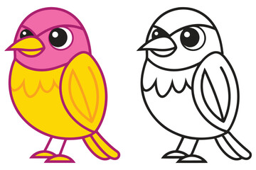 Cute Cartoon Bird Illustration Coloring Page Bird Drawing for Kids Simple Bird Design