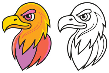 Vibrant Eagle Head Mascot Design with Color and Line Art Versions a Cartoon Illustration of a Bird of Prey for Branding or Logo