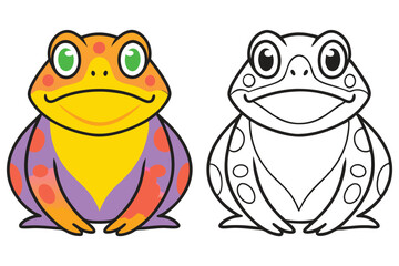 Adorable Cartoon Frog Illustration Colorful and Black and White Versions for Coloring Book Pages