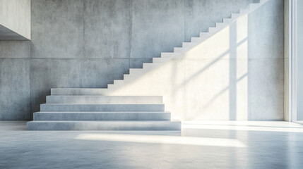 Obraz premium Sleek concrete staircase showcasing innovative interior geometric layouts in a brightly lit modern space for functional design.