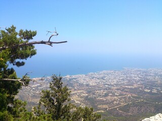 Medieval ruins of the St. Hilarion Castle offering an amazing view over the landscape of Cypriot Kyrenia region and Mediterranean Sea. 