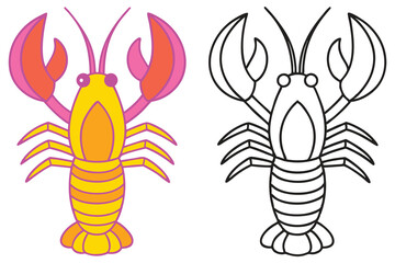 A Colorful Crayfish and Its Coloring Page Illustration for Kids Learning Activities