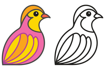 Cute Cartoon Bird Illustration Colorful Pink Yellow Bird Drawing for Kids Coloring Book Page