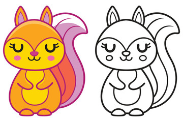 Adorable Cartoon Squirrel Illustration Coloring Page Cute Animal Character Design