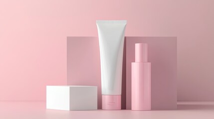 Glossy Plastic Cosmetic Cream Tube Branding Mockup, box package, 3d mockup