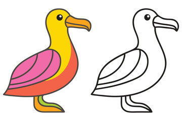 Cute Cartoon Albatross Bird Illustration Coloring Page for Kids