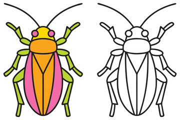 A Colorful Insect and its Outline for Coloring A Fun Activity for Kids Learning about Bugs
