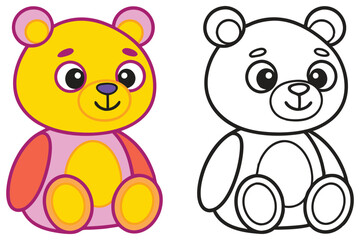 Adorable Cartoon Teddy Bear Coloring Page Illustration for Kids
