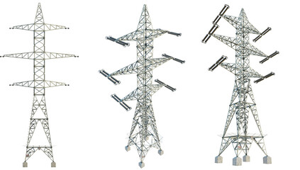 High voltage transmission line tower 500Kv 4k png cutout transparent isolate