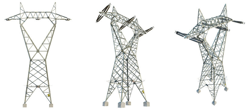 High voltage transmission line tower 200Kv 4k png cutout transparent isolate