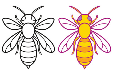 A charming illustration featuring a bee in two versions one outlined and the other colored a delightful image perfect for coloring books educational materials or decorative purposes