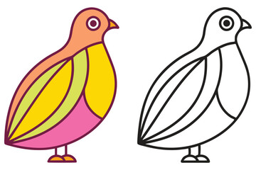 Colorful Bird Illustration with Line Art Version for Coloring Book Pages