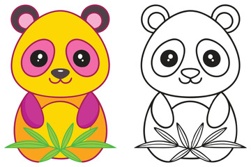 Adorable Cartoon Panda Bear Illustration Coloring Page Cute Animal Design for Kids