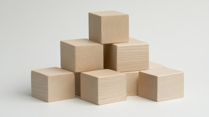 Fototapeta premium A stack of smooth, unpainted rubberwood toy blocks ready for finishing.