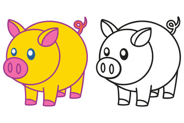 Fototapeta premium Adorable Cartoon Pig Illustration Coloring Page Cute Animal Design