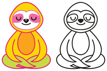 Adorable Sloth in Lotus Position Cute Cartoon Animal Illustration Coloring Page