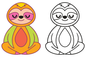 Adorable Sloth in Lotus Position Coloring Page Illustration Cute Animal Cartoon Character Design for Kids