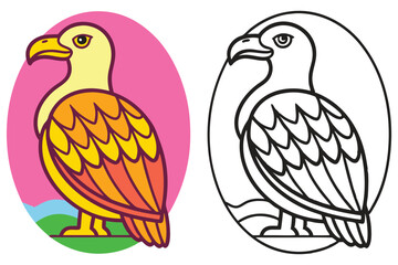 Colorful Eagle and Black and White Line Art for Coloring Pages Bird Illustration
