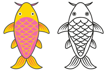 A Colorful Koi Fish and Its Line Art Counterpart A Delightful Illustration for Children's Books or Educational Materials