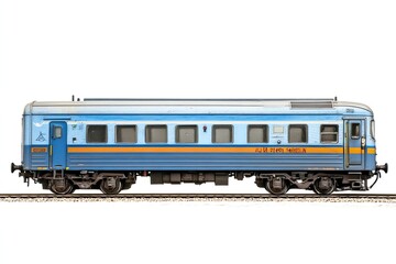 Fototapeta premium Light Blue and Orange Passenger Train Car