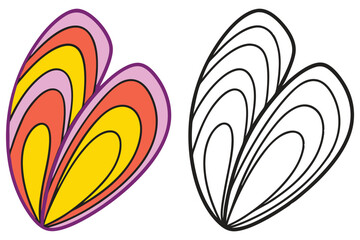 Colorful Heart Shaped Design with Outline Version  A Bright and Cheerful Illustration Perfect for Valentines Day Cards Children's Books or Decorative Elements