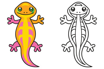 Adorable Cartoon Gecko Color and Line Art Illustration for Kids Coloring Book Pages