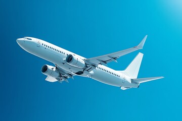 Obraz premium Airplane Flying in Clear Blue Sky for Travel and Transportation Concepts