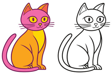 Adorable Cartoon Cat Illustration Coloring Page Pink Orange White Kitten Pet Animal