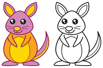 Adorable Cartoon Kangaroo Coloring Page Illustration Featuring a Cute Pink and Orange Joey