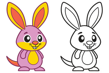 Adorable Cartoon Bunny Rabbit Illustration Coloring Page for Kids