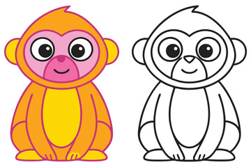 Adorable Cartoon Monkey Illustration Color and Line Art Version for Kids