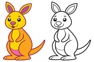Adorable Cartoon Kangaroo Illustration Coloring Page for Kids Fun Learning Activity